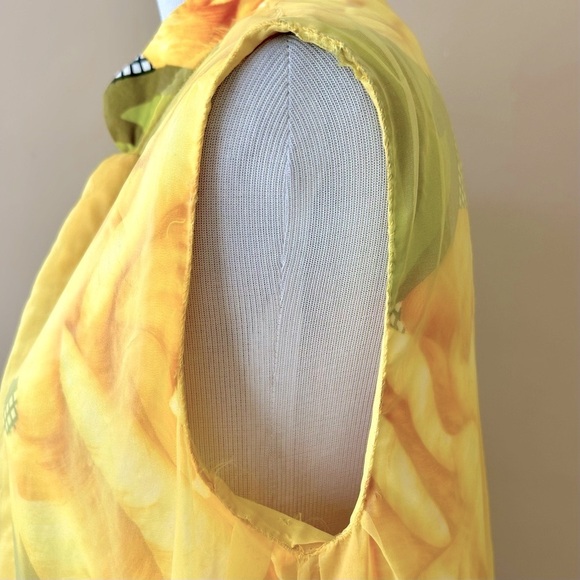 Vintage 1960s Alice Polynesian Chiffon Maxi Dress Hawaiian Yellow Floral Muumuu - Picture 12 of 16